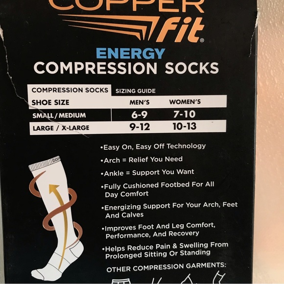 COPPER FIT Black Energy Compression Anti-Odor Knee High Padded Socks NIB - Picture 5 of 9